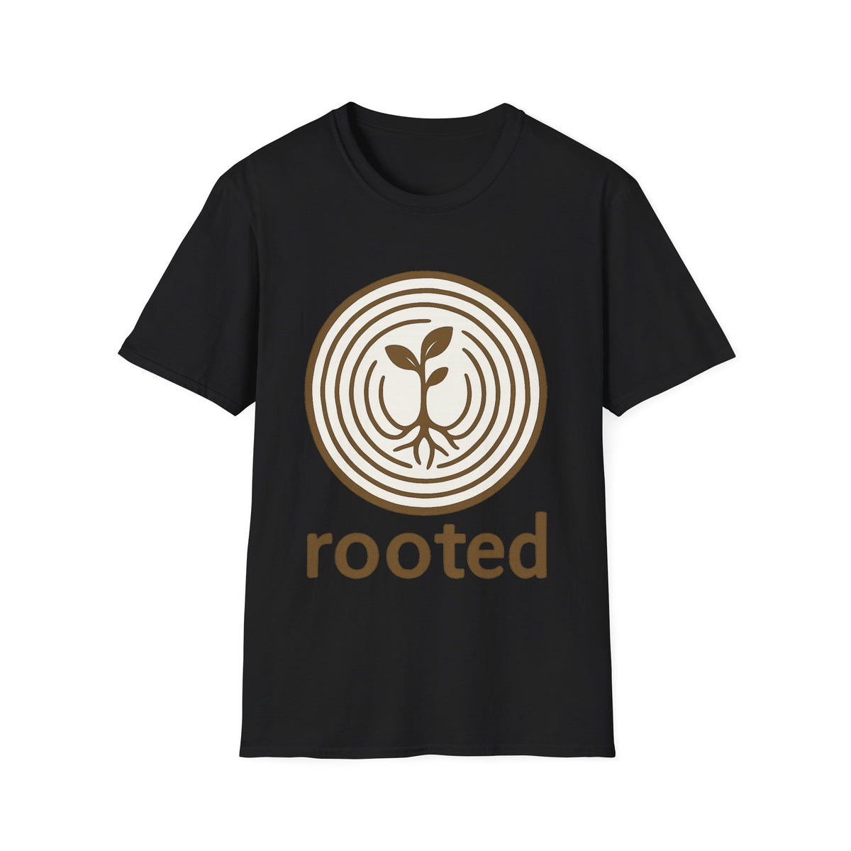 "Rooted" Retro Tree Ring Sapling Tee - Minimalist Earthy Growth Nature White T-Shirt - Trending Now - September 2026