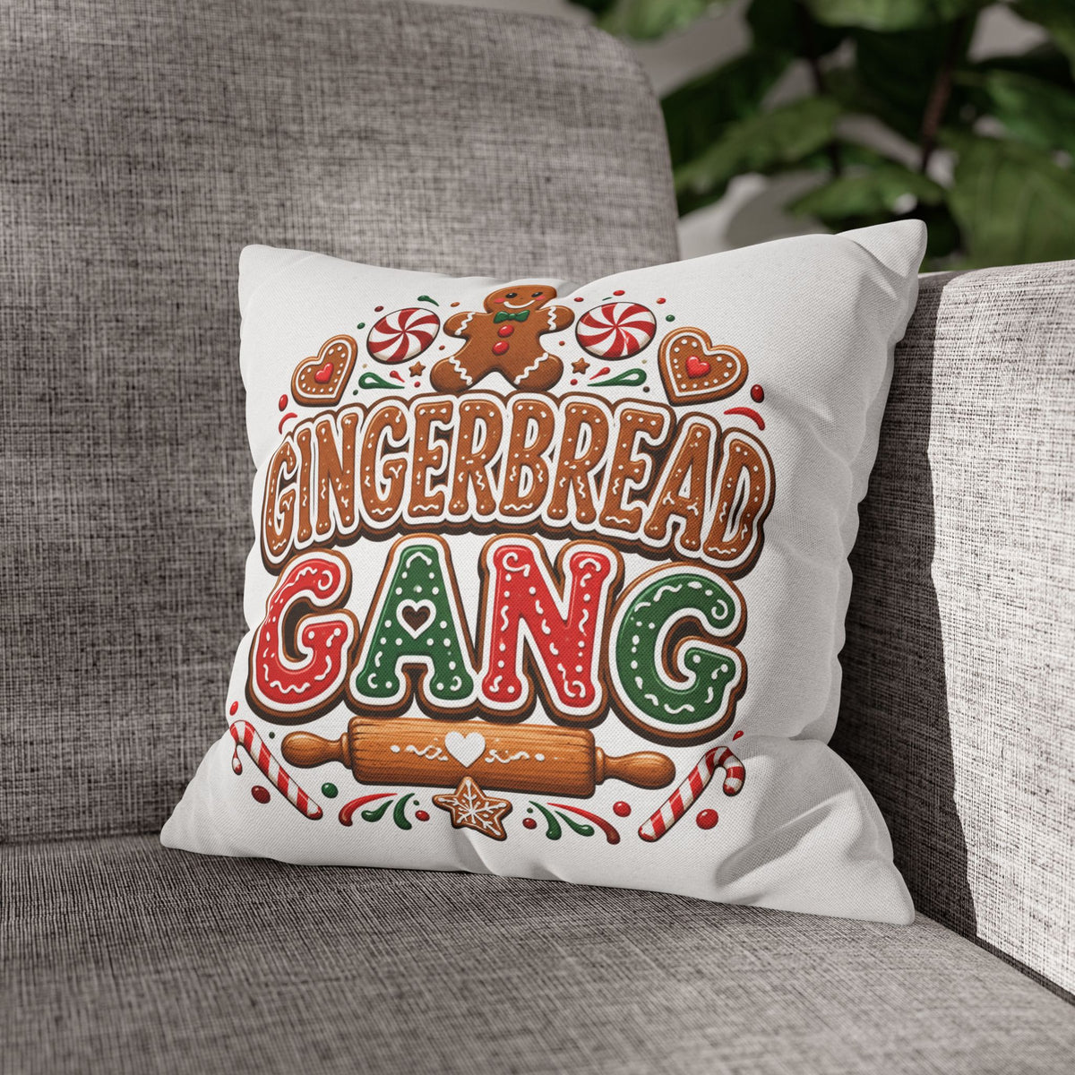 Christmas Gingerbread Gang Holiday Pillowcase — Festive Christmas Decorative Throw Pillow Cover