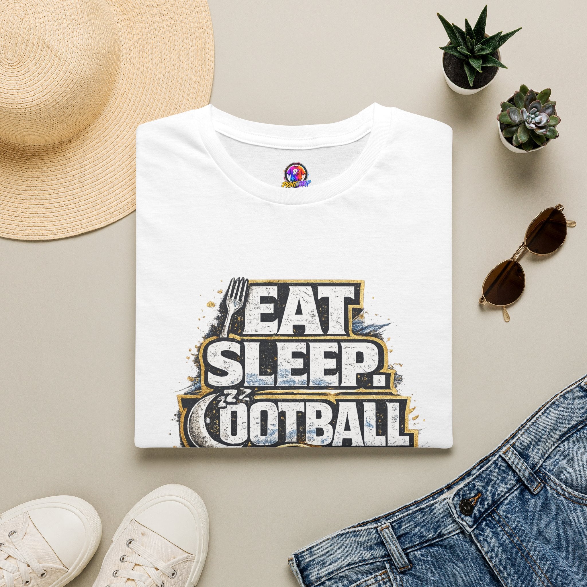 Football 'Eat Sleep Football Repeat' T-Shirt — Vintage Soccer Fan Tee