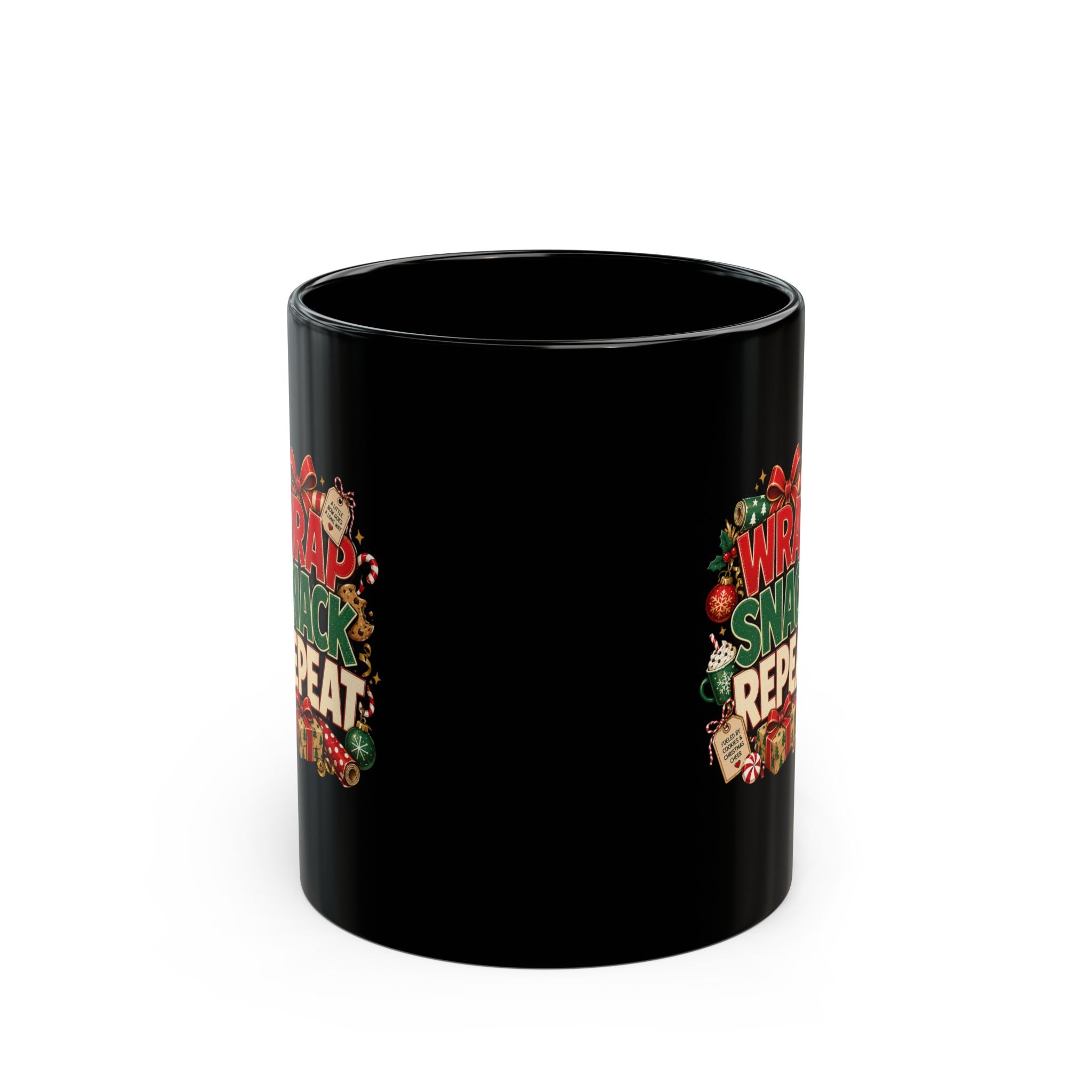 Holiday Mug — "Wrap Snack Repeat" Christmas Coffee Cup