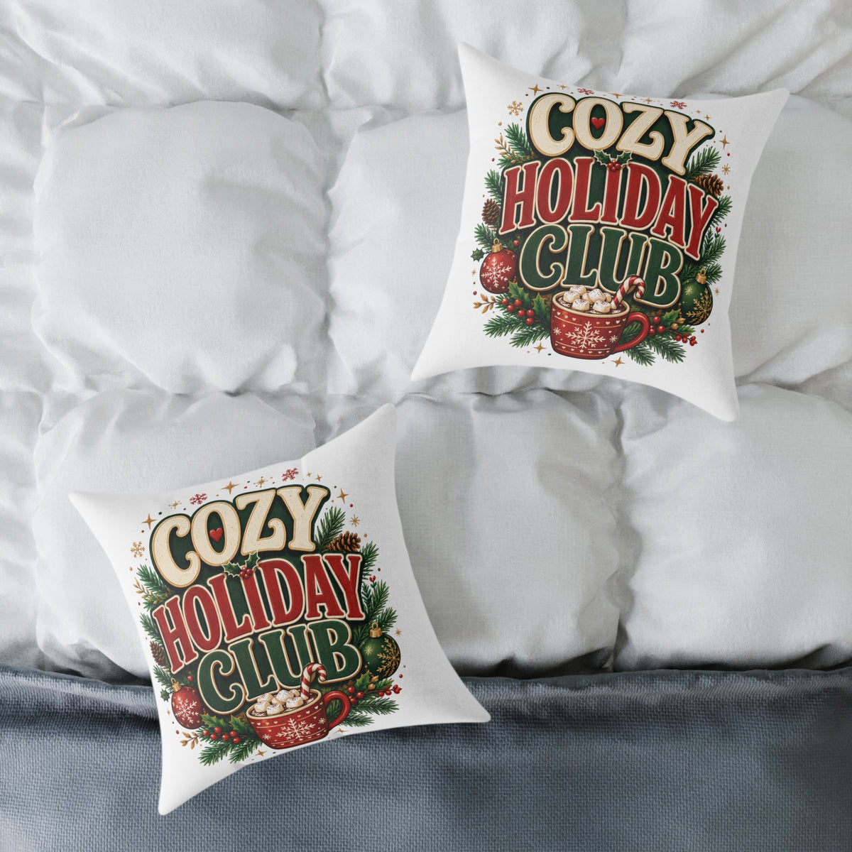 Christmas Cozy Holiday Club Throw Pillow – Festive Christmas Cocoa Decorative Cushion