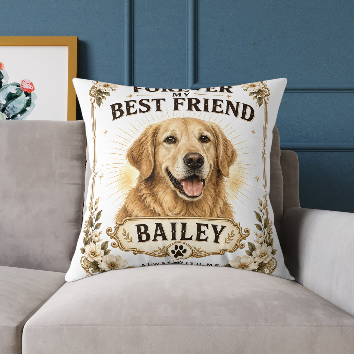 Forever My Best Friend Personalized Dog Milo Bailey Dog Dad Mom Pillow — Custom Pet Name Golden Retriever Throw Pillow