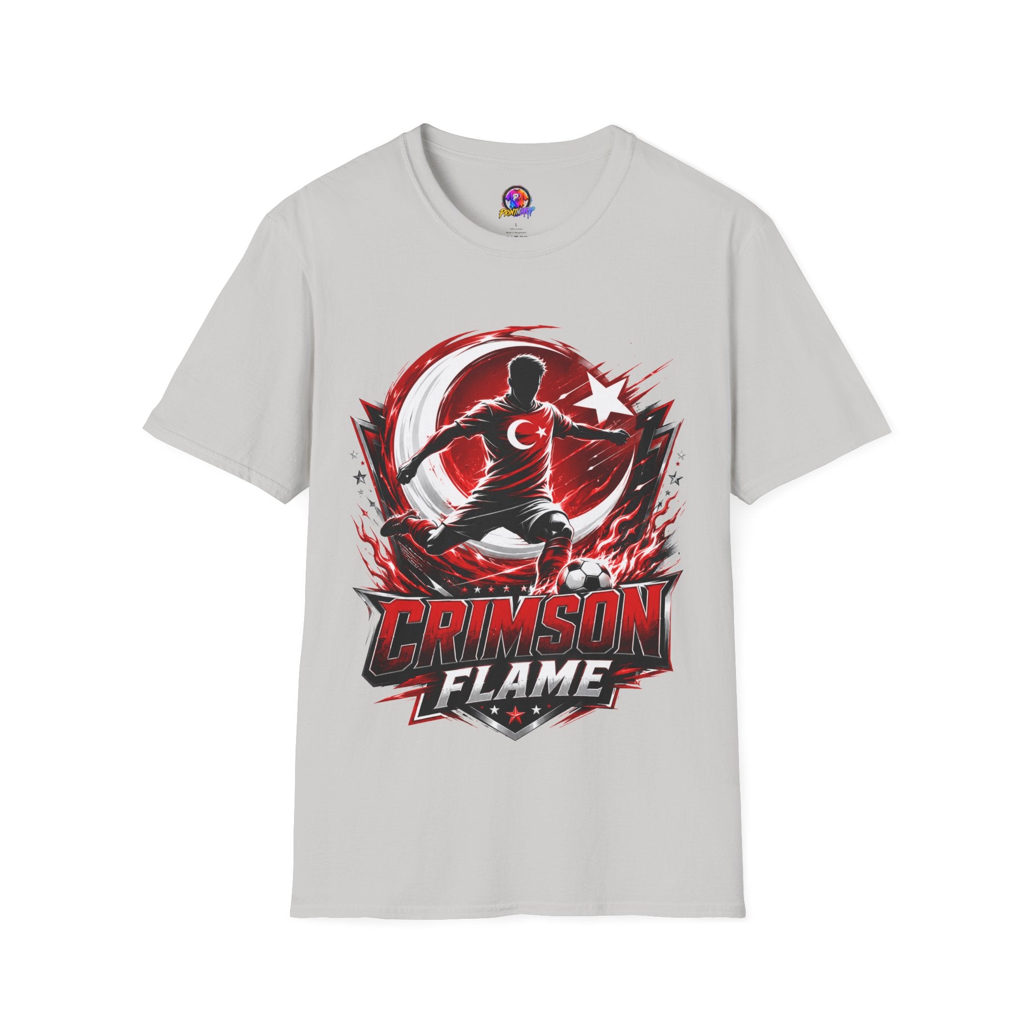 Turkey Crimson Flame Soccer T-Shirt — Turkish Crescent & Star Football Fan Tee