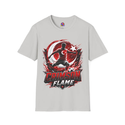 Turkey Crimson Flame Soccer T-Shirt — Turkish Crescent & Star Football Fan Tee