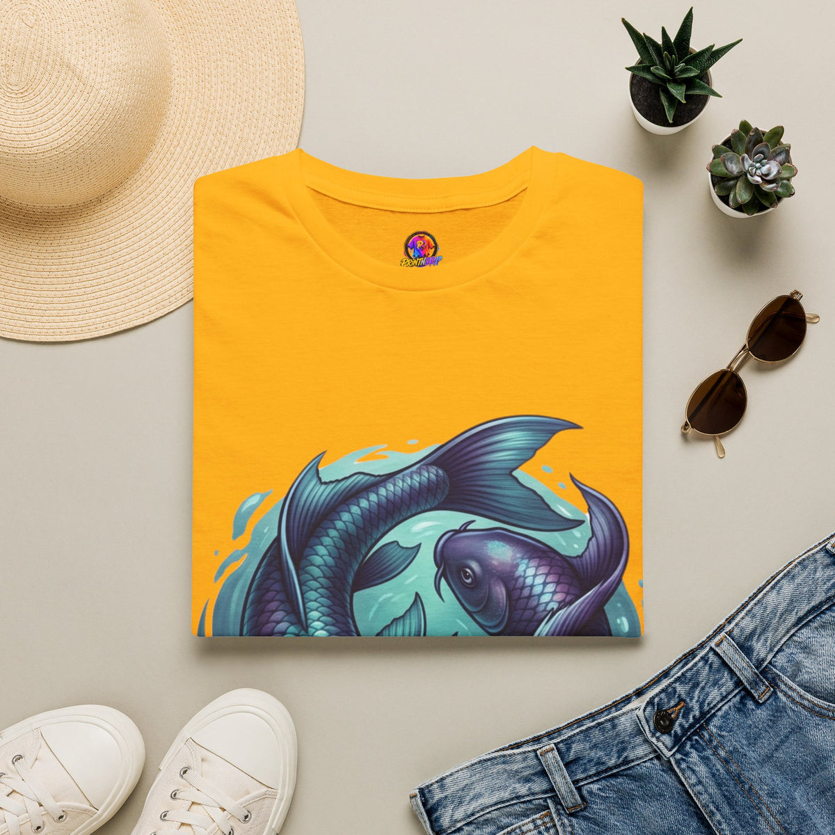 Koi Fish Circle T-Shirt — Artistic Yin Yang Aquatic Tee