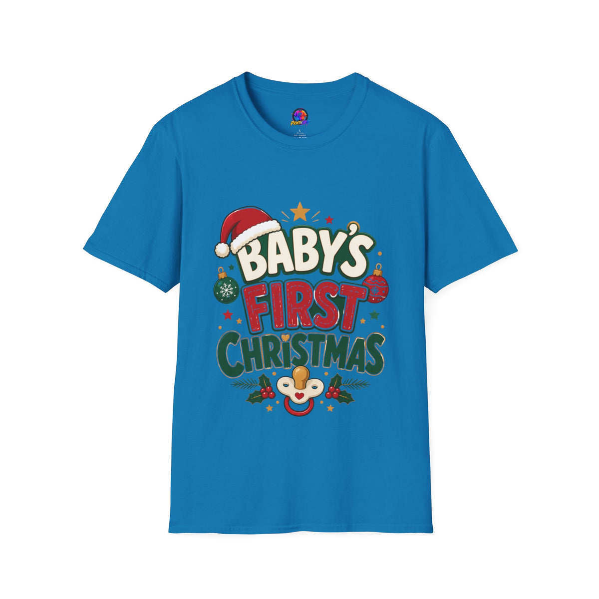 Baby's First Christmas T-Shirt — Festive Santa Hat & Ornaments Holiday Tee