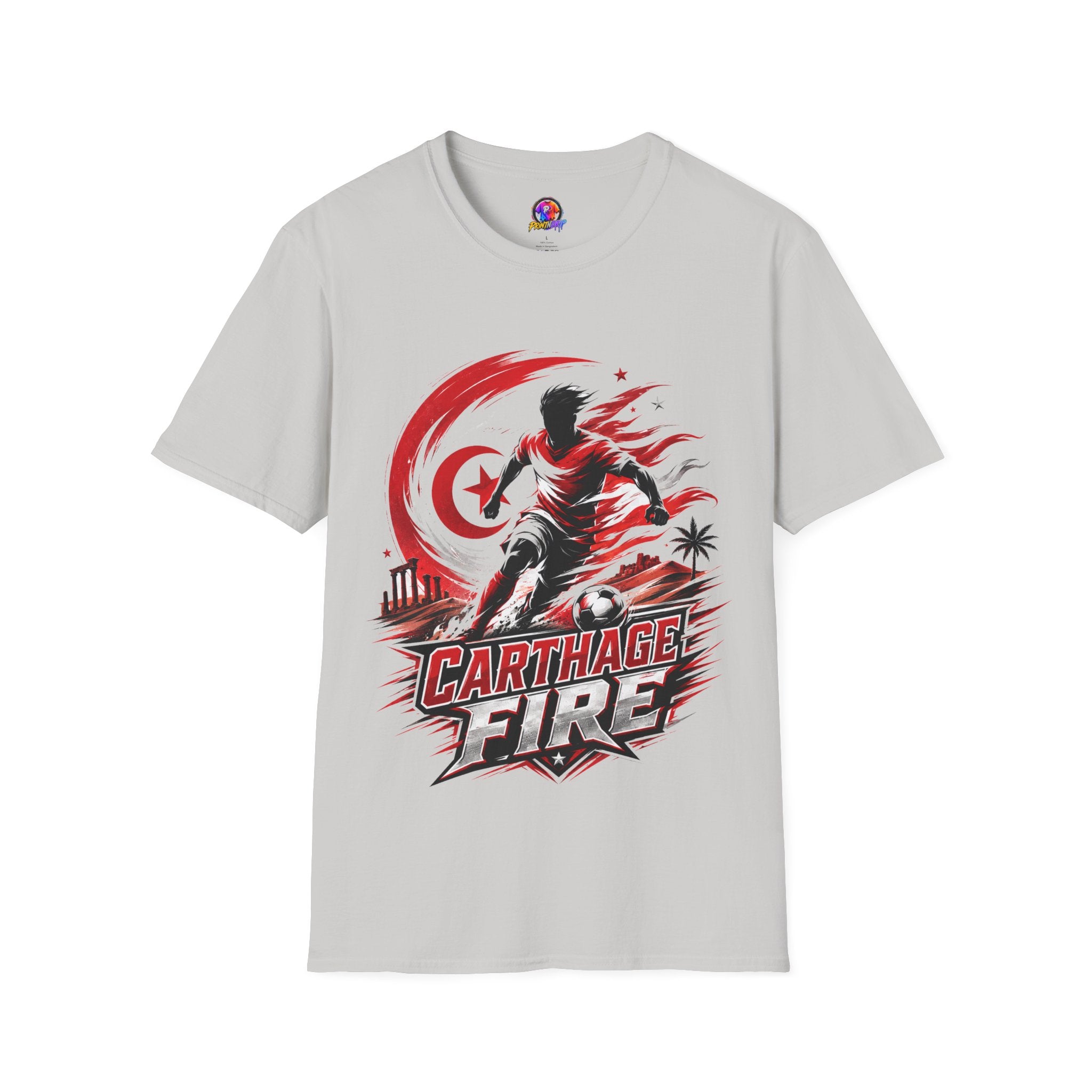 Tunisia Carthage Fire Soccer T-Shirt — Red Crescent Football Fan Tee