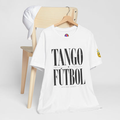 Argentina - Tango y Fútbol Graphic Tee - Bold Serif Soccer & Dance Shirt