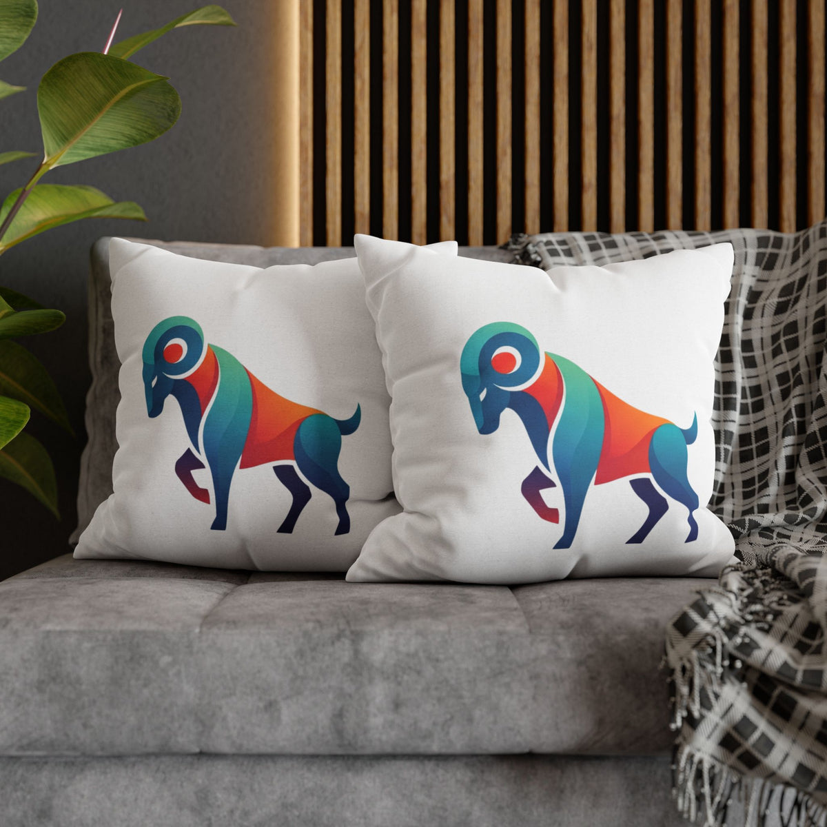 Aries Colorblock Ram Decorative Pillowcase — Zodiac Throw Pillow Cover