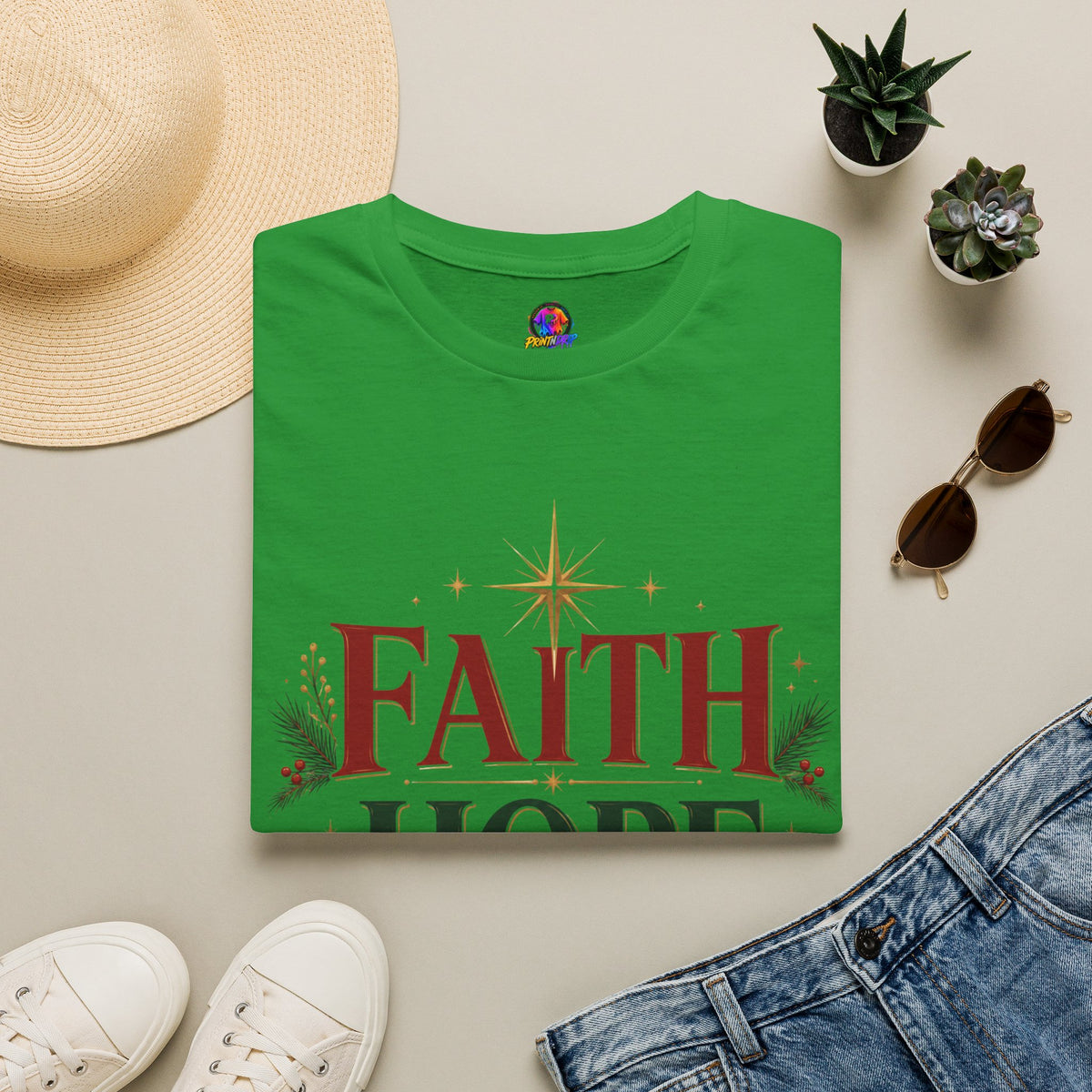 Faith Hope Joy Christmas T-Shirt — Holiday Nativity Inspirational Tee