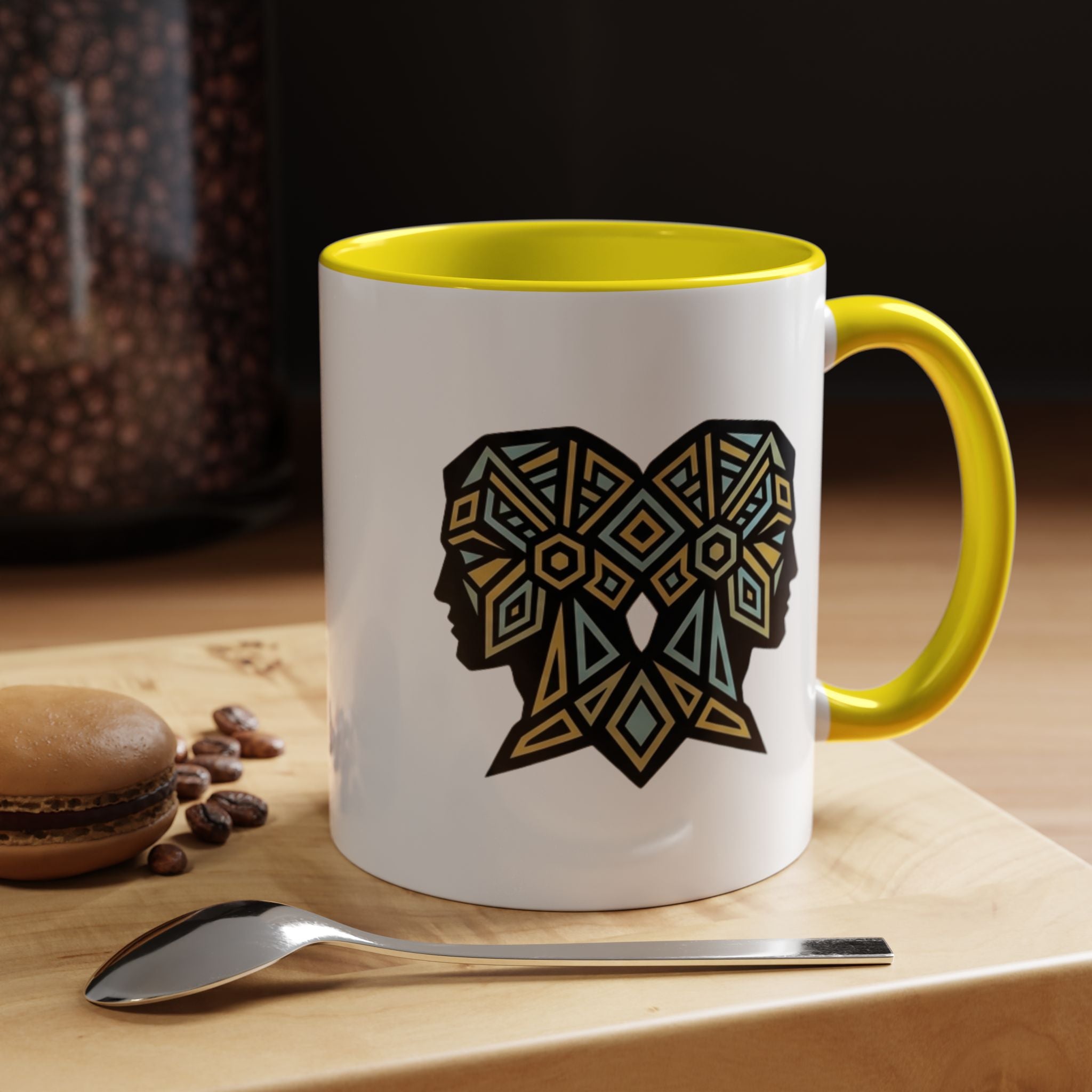 Geometric Elephant Accent Coffee Mug — Tribal Mosaic Design
