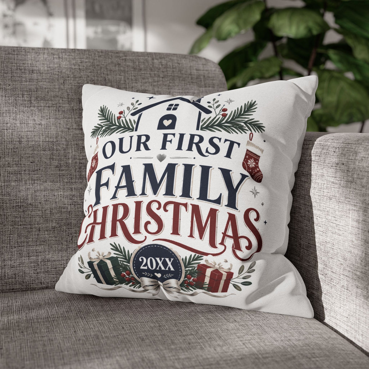 Our First Family Christmas Pillowcase – Personalized 20XX Holiday Decor