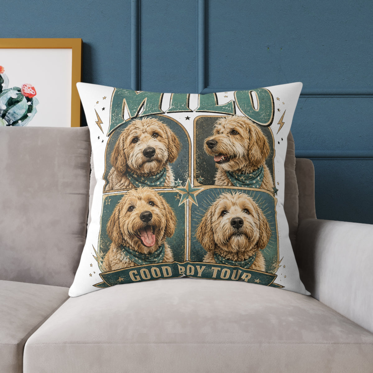 Personalized Dog Photo Pillow  Milo Bailey Dog Dad Mom— "MILO" Collage Square Pet Throw Pillow