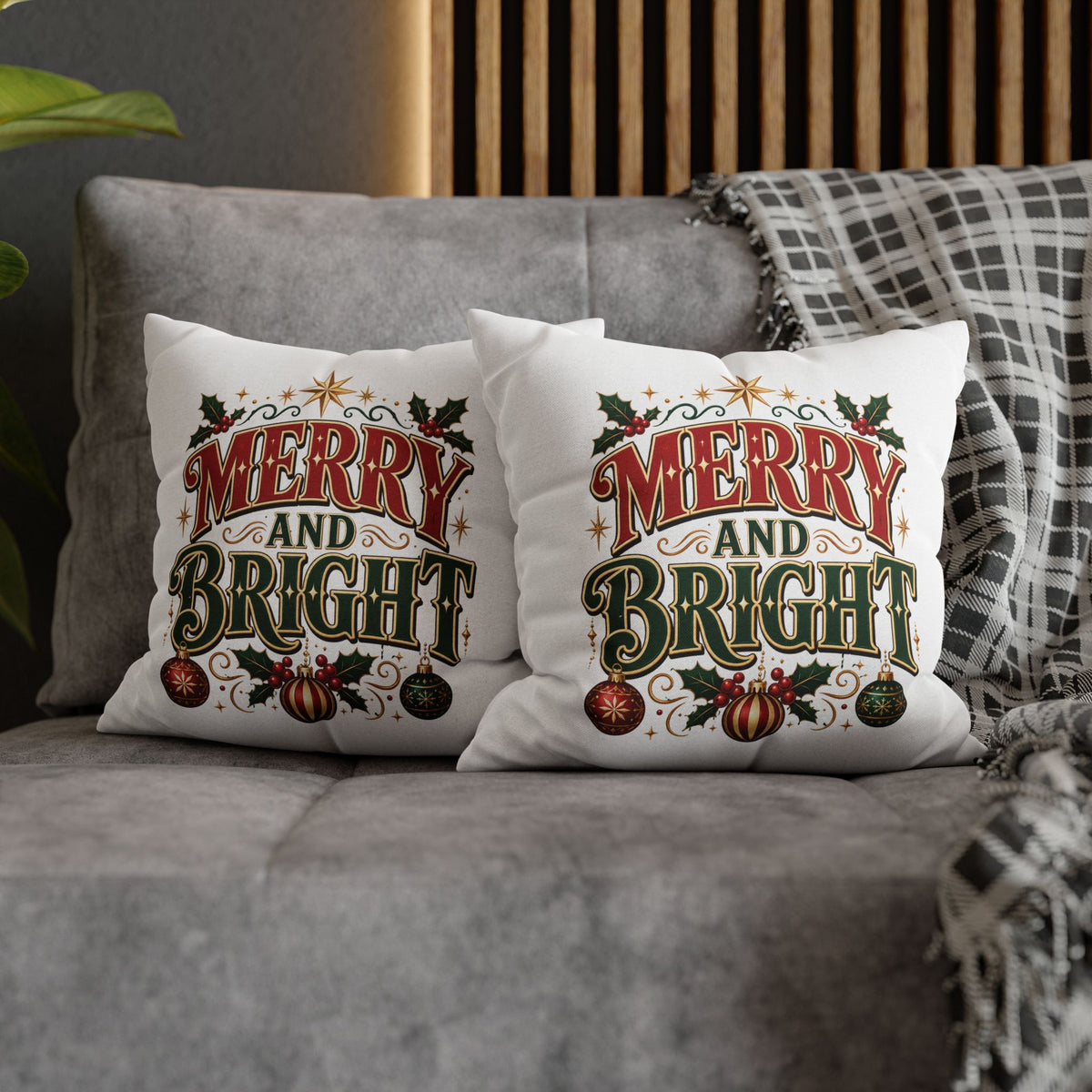 Merry and Bright Christmas Pillowcase — Festive Holiday Decorative Pillow Cover