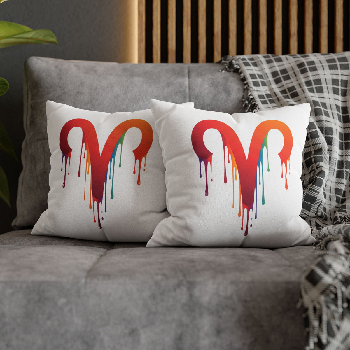 Aries Rainbow Drip Heart Pillowcase — Colorful Melting Heart Decorative Pillow