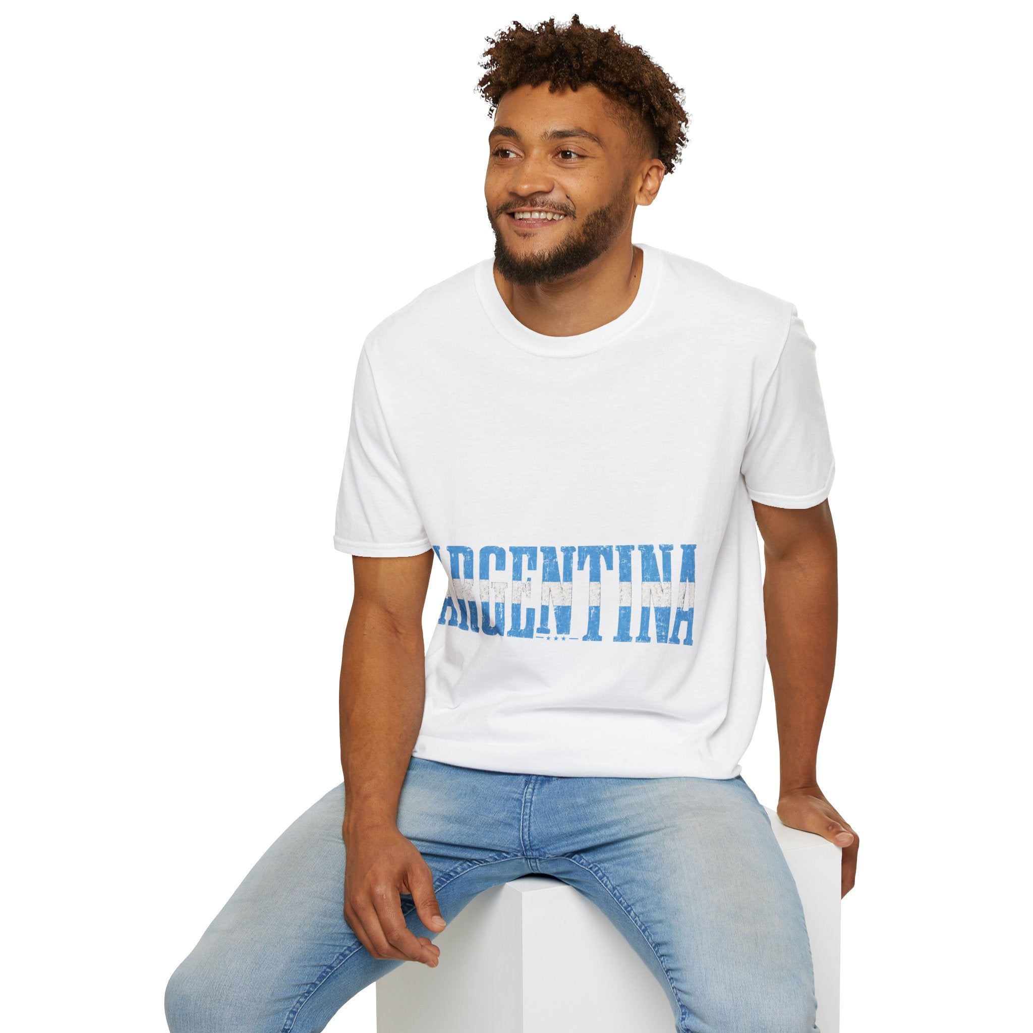 Argentina Stencil Tee — Horizontal Blue Text Argentina T-Shirt