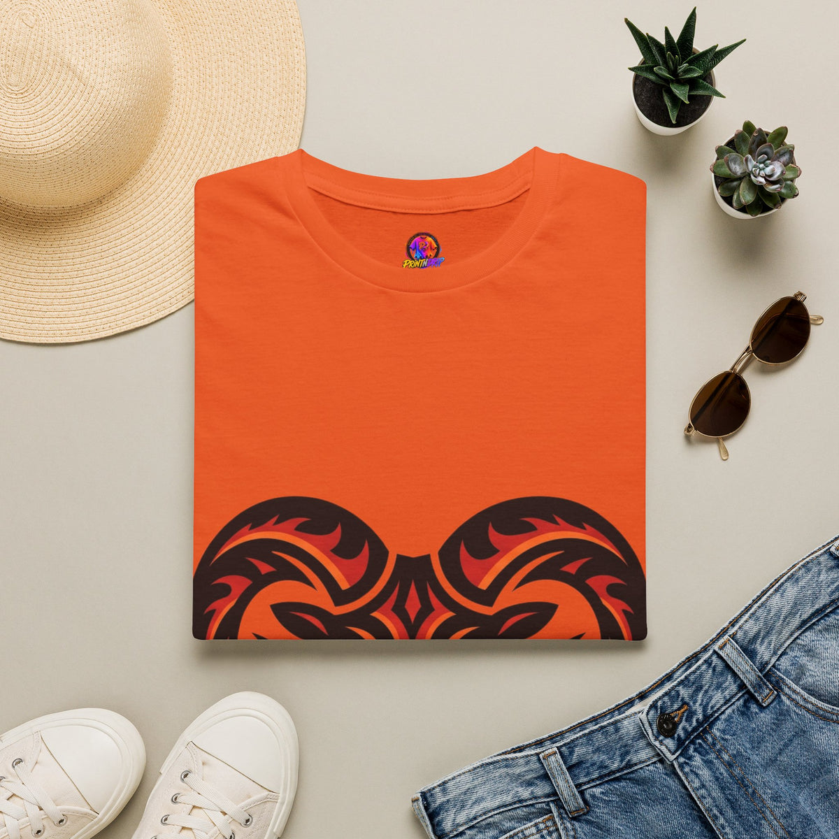 Aries Zodiac Ram Head Graphic T-Shirt — Tribal Flame Aries Design