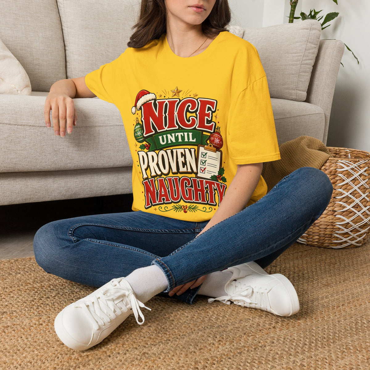 Christmas T-Shirt — "Nice Until Proven Naughty" Holiday Tee