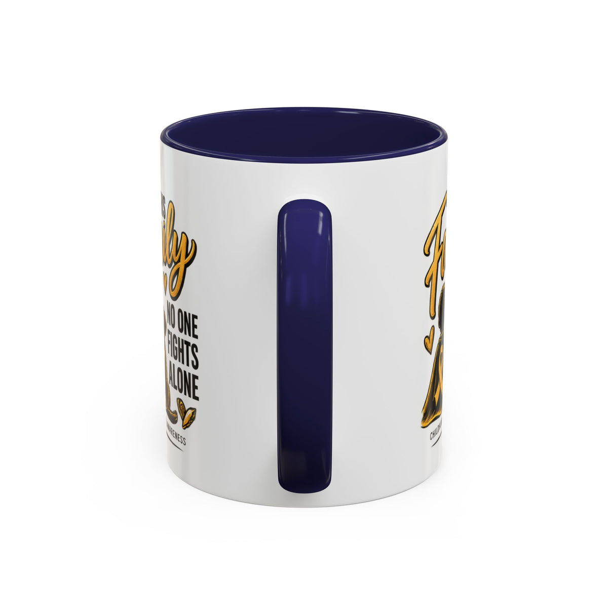 Childhood Cancer Awareness Coffee Mug — "In This Family No One Fights Alone"