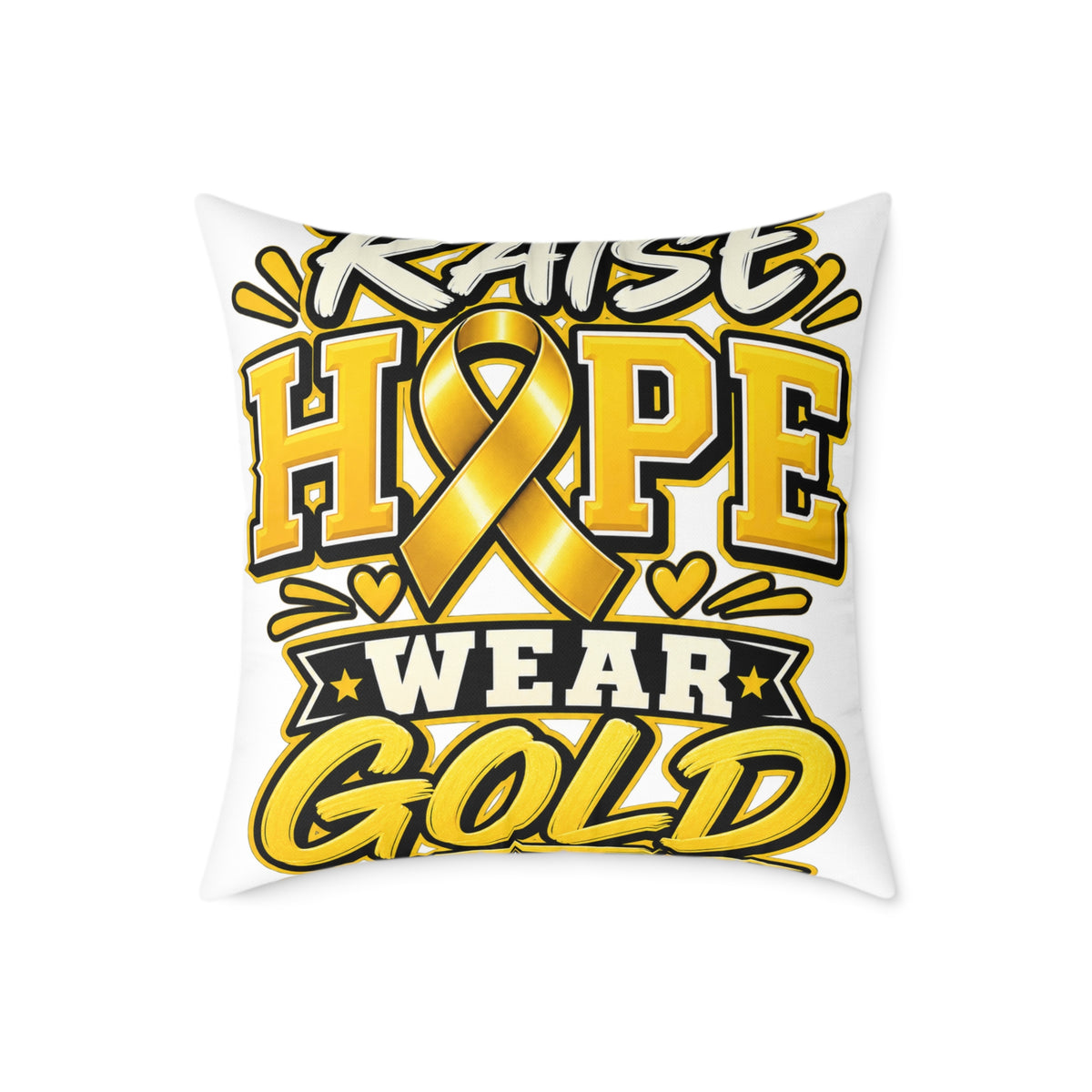 Raise Hope Wear Gold Pillow — Childhood Cancer Awareness Decorative Throw Pillow