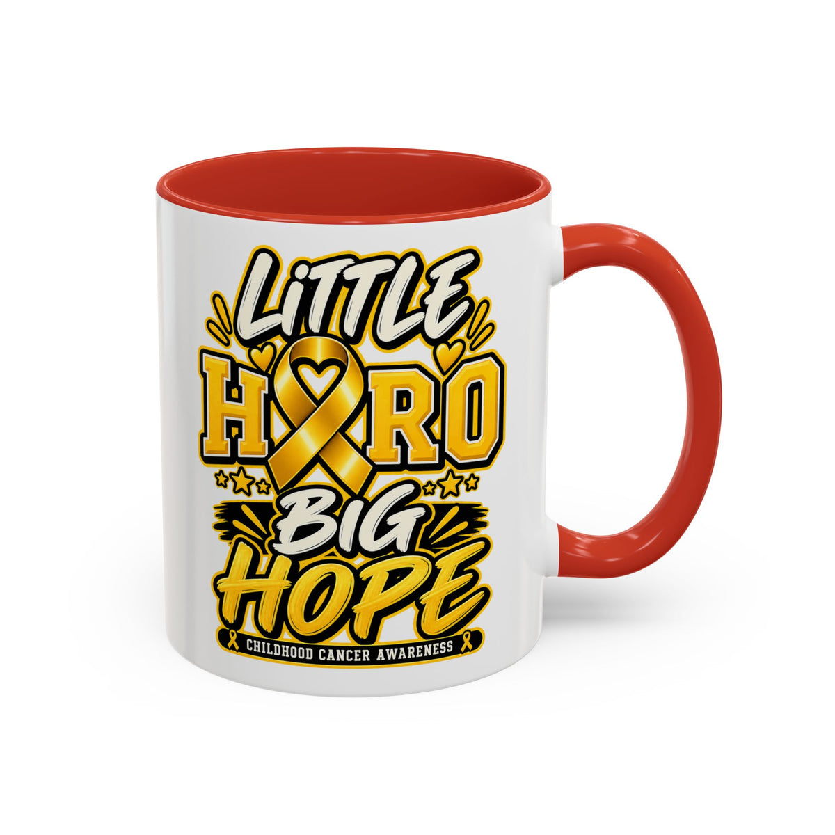 Little Hero Big Hope Coffee Mug — Childhood Cancer Awareness Accent Mug (11/15 oz)