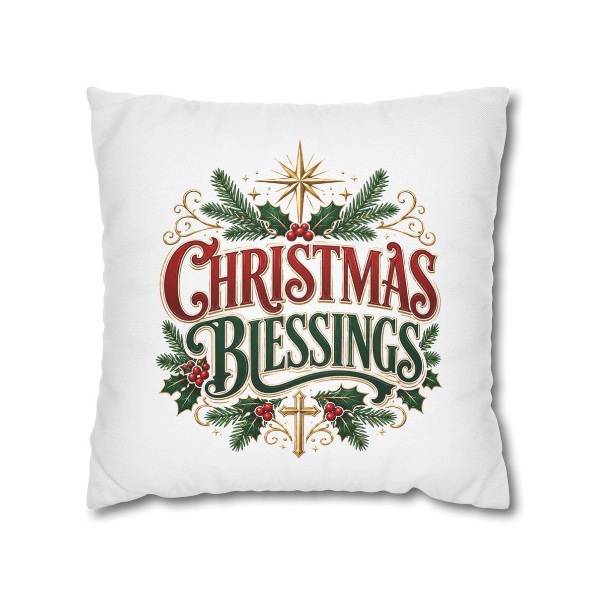 Christmas Blessings Pillowcase — Holiday Decorative Throw Pillow Cover