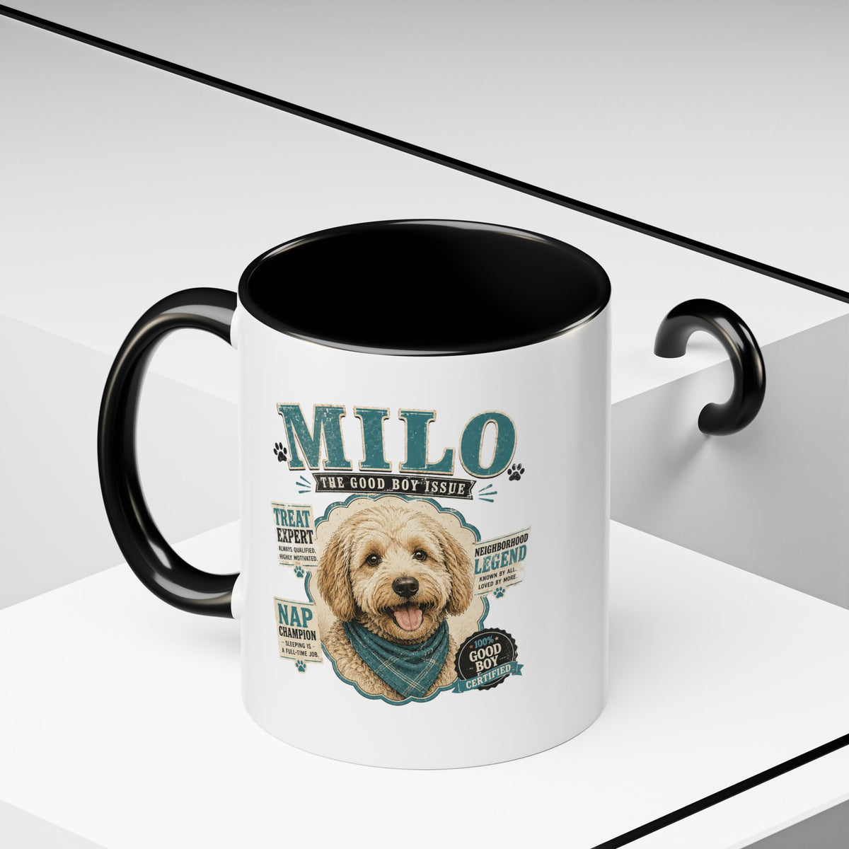 Milo Bailey Dog Dad Mom Personalized Dog Mug — "Milo The Good Boy" Accent Coffee Mug