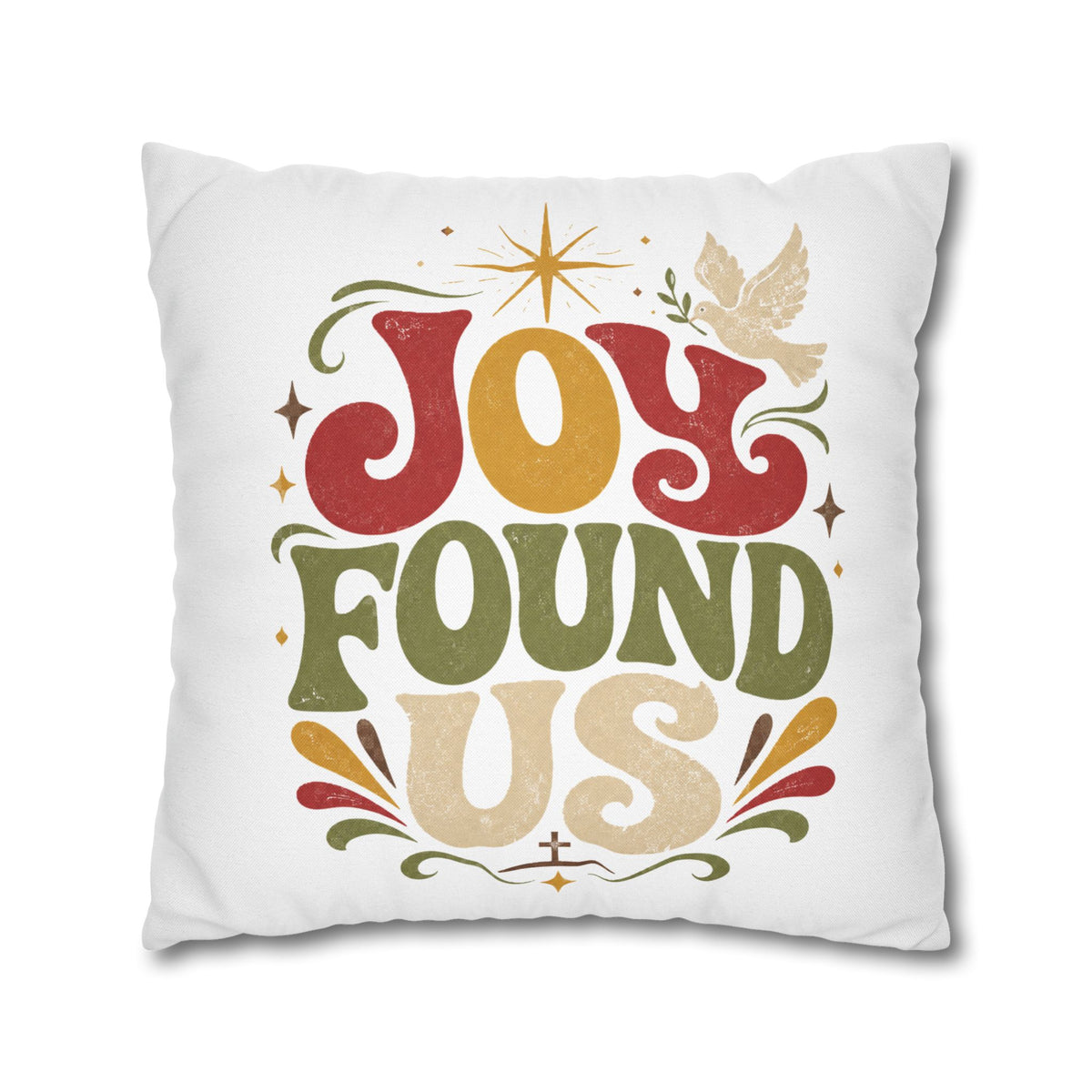 Christmas Joy Found Us Decorative Pillowcase — Retro Holiday Cushion Cover