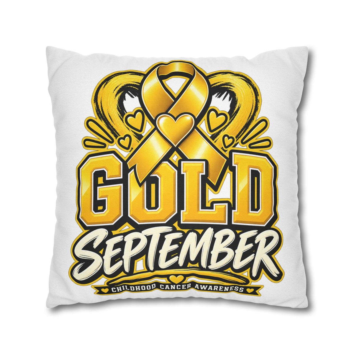 Gold September Pillowcase — Childhood Cancer Awareness Cushion Cover
