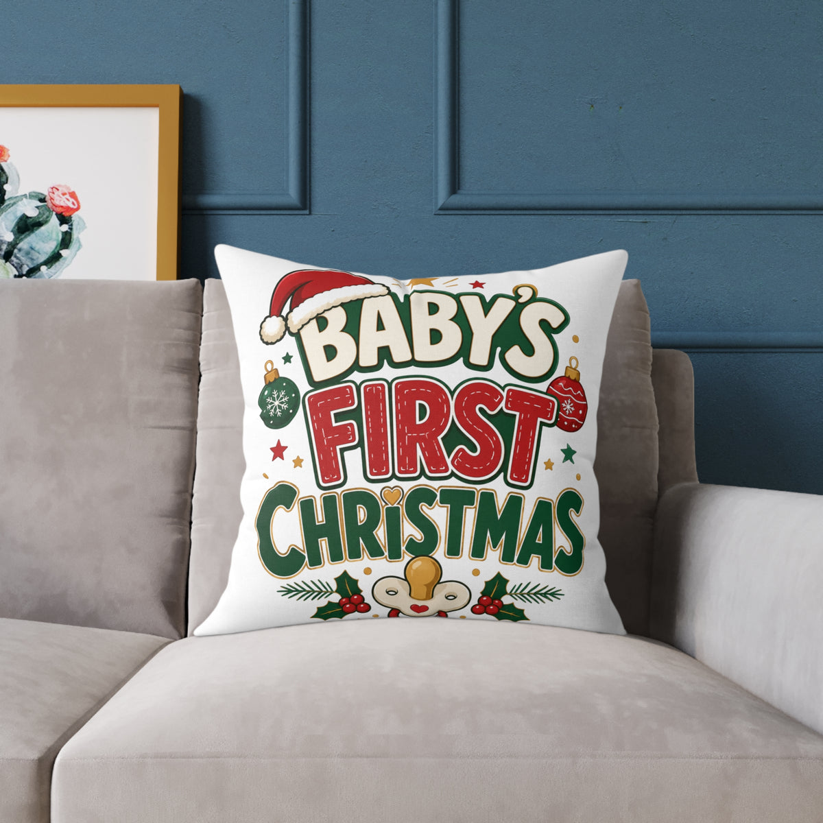 Baby's  First Christmas Square Poly Canvas Pillow