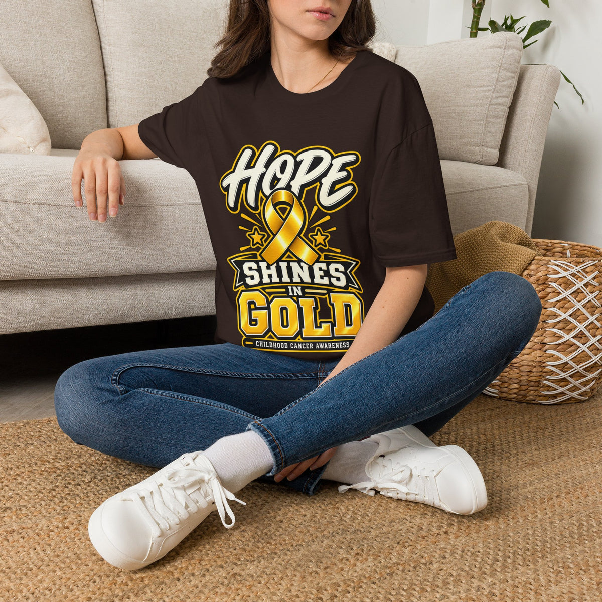 Hope Shines in Gold T-Shirt — Childhood Cancer Awareness Tee