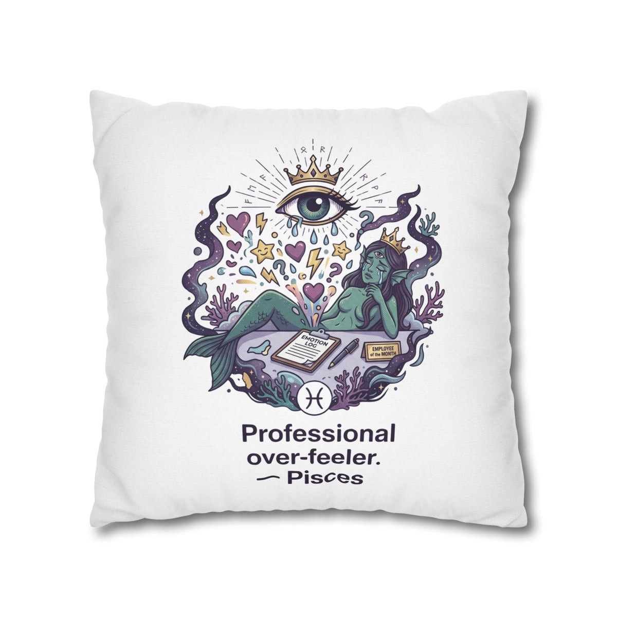 Pisces Zodiac Pillowcase — "Professional Over-Feeler" Decorative Square Pillowcase