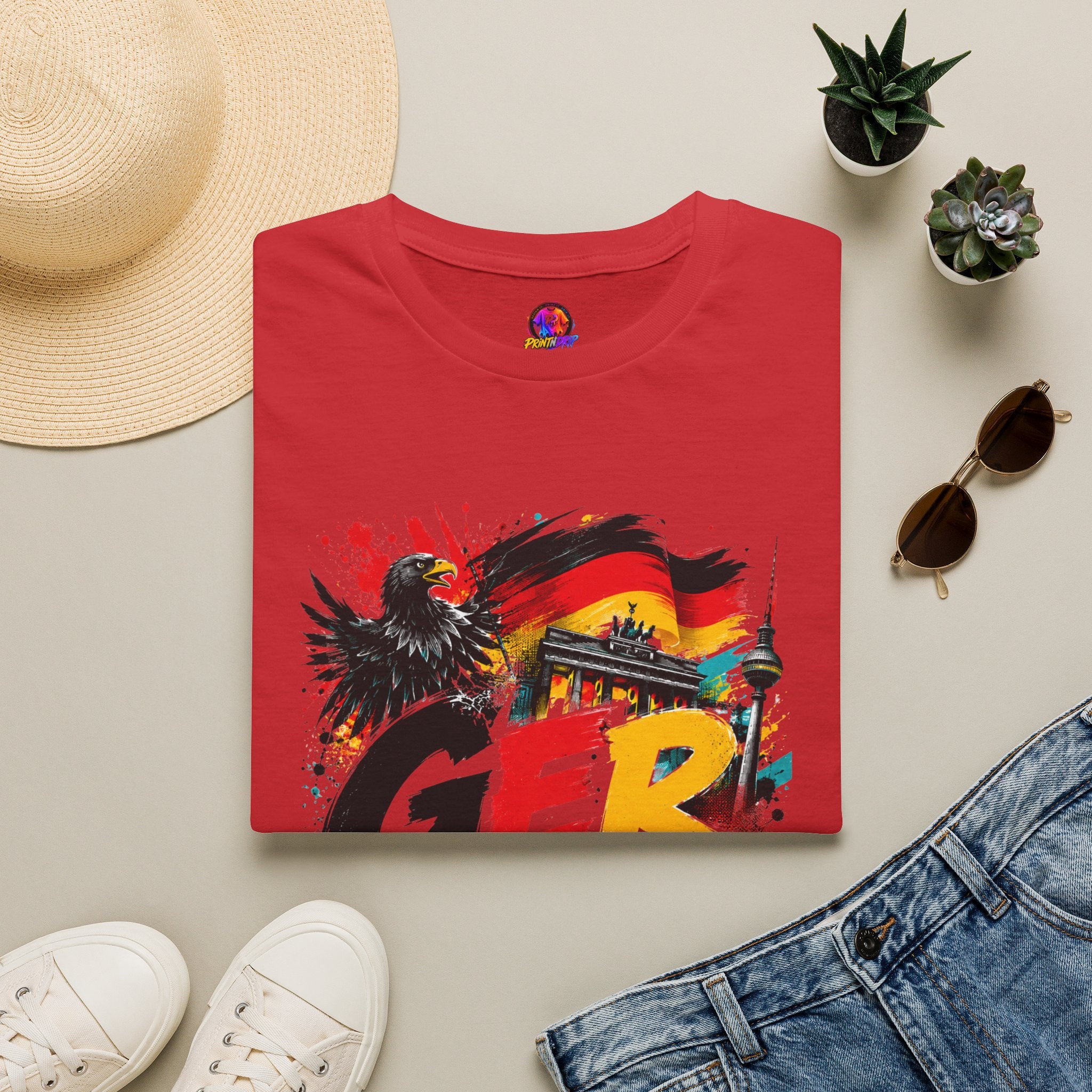 Germany Soccer Graphic T‑Shirt — Flag, Eagle & Brandenburger Tor Design