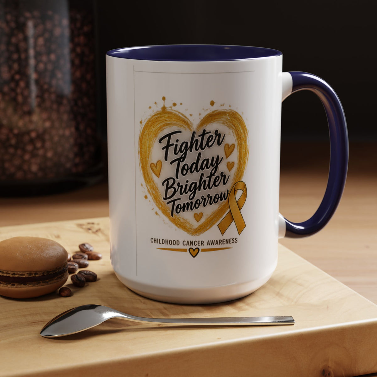 Childhood Cancer Awareness Coffee Mug – "Fighter Today Brighter Tomorrow" (Accent 11/15oz)
