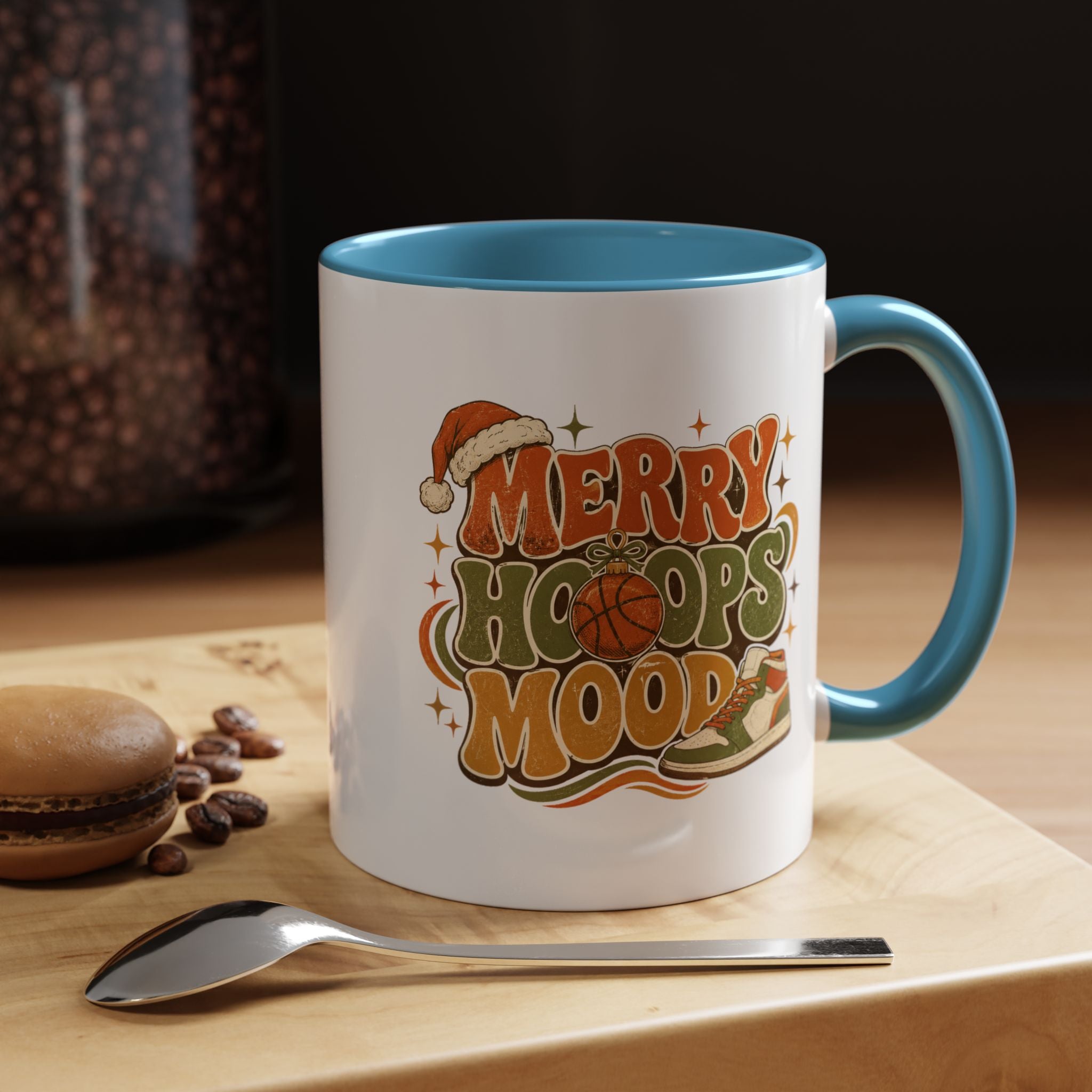 Modern Day Christmas Merry Hoops Mood Accent Coffee Mug — Retro Basketball Christmas Design