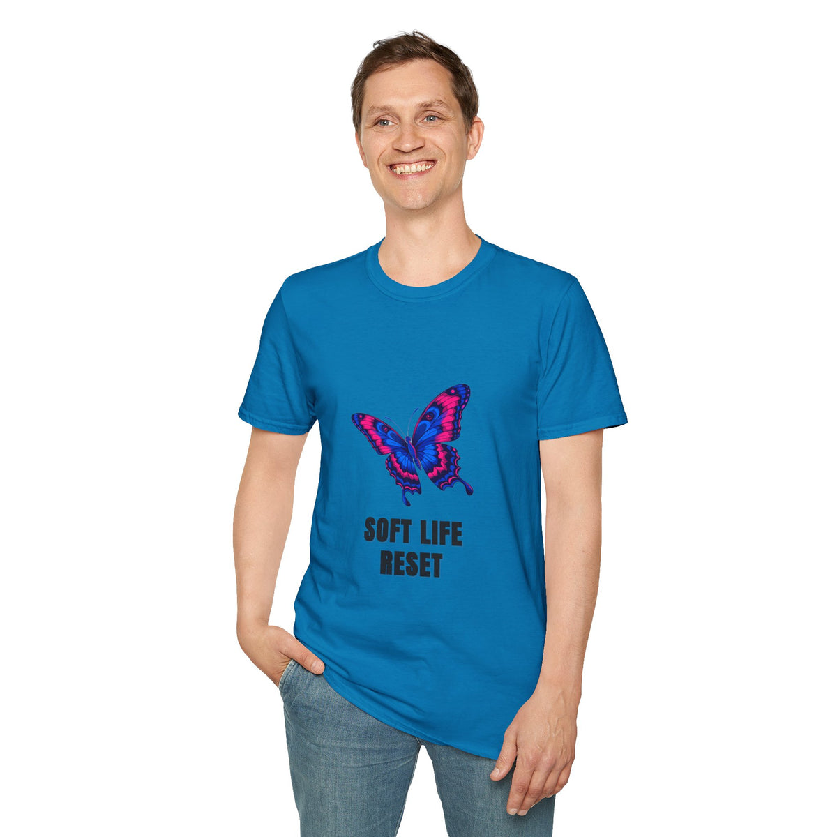 Butterfly 'Soft Life Reset' T-Shirt — Vibrant Pink & Blue Graphic Tee - Trending Now - August 2026