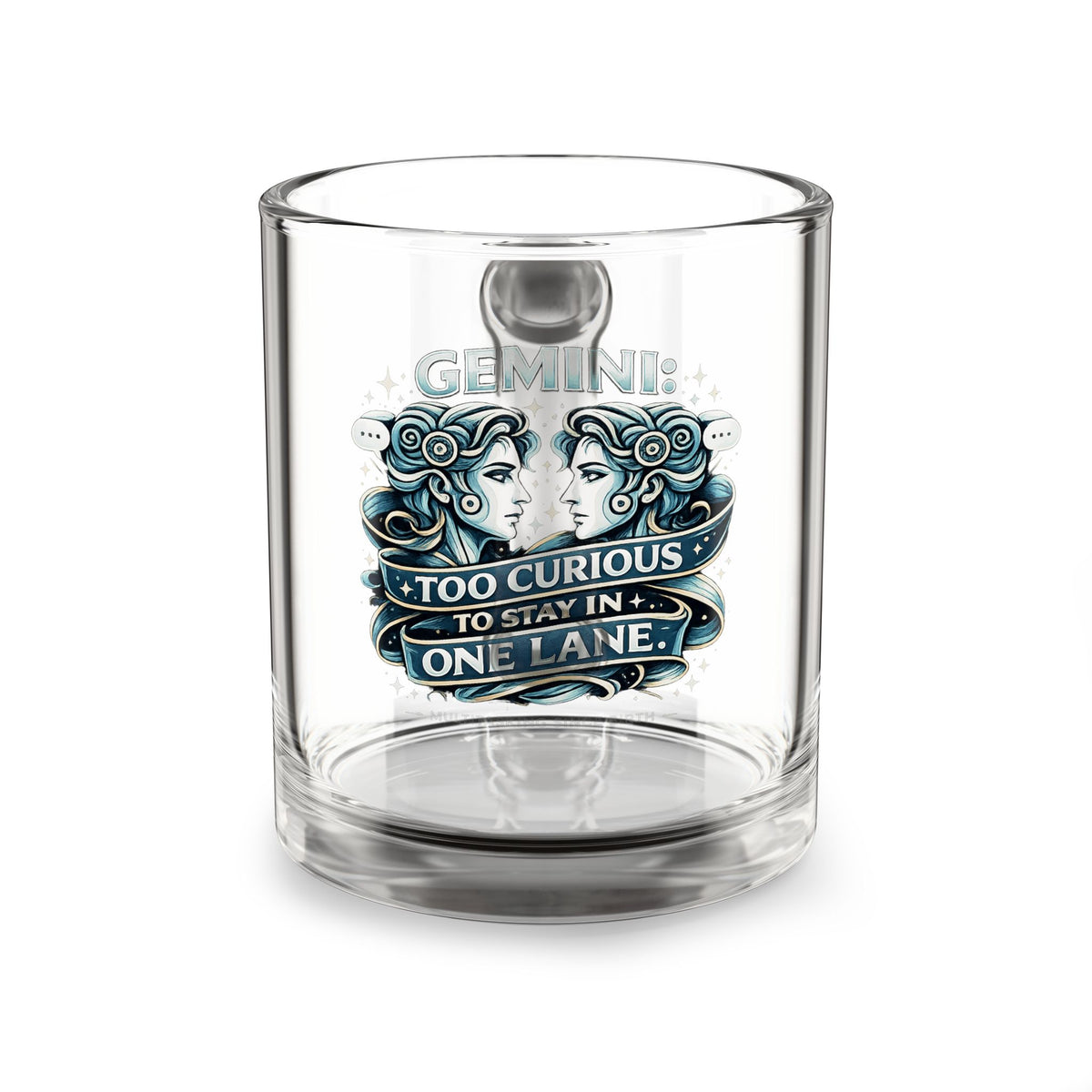 Gemini Glass Mug — “Too Curious to Stay in One Lane” Zodiac Coffee Cup, 10oz