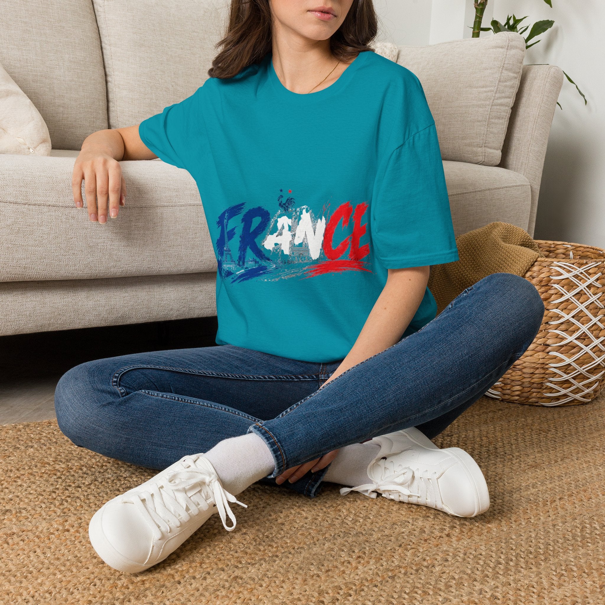 France Brushstroke Graphic T-Shirt — Tricolor Soccer/Travel Fan Tee