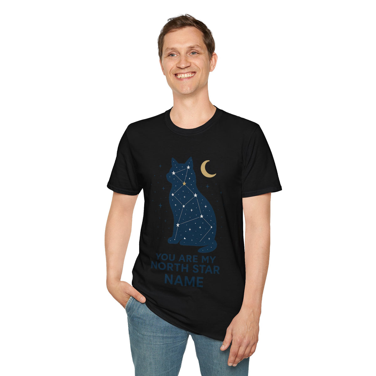 "You Are My North Star" Celestial Black Cat Tee - Mystic Moon Starry Night White T-Shirt - Trending Now - September 2026