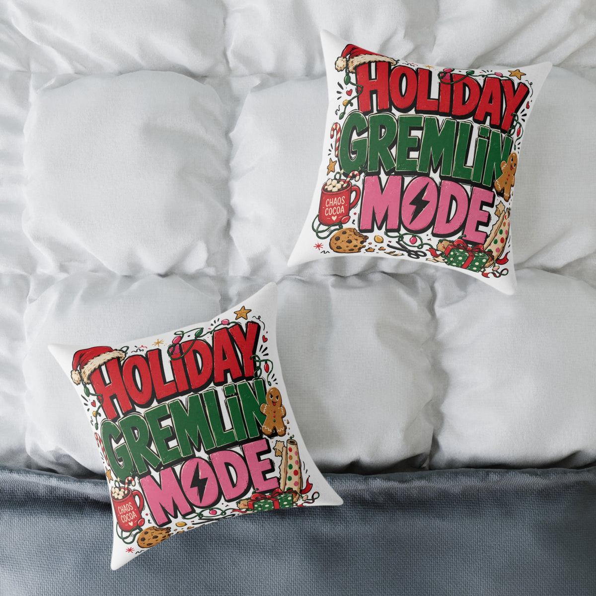 Holiday Gremlin Mode Modern Day Christmas Square Poly Canvas Pillow
