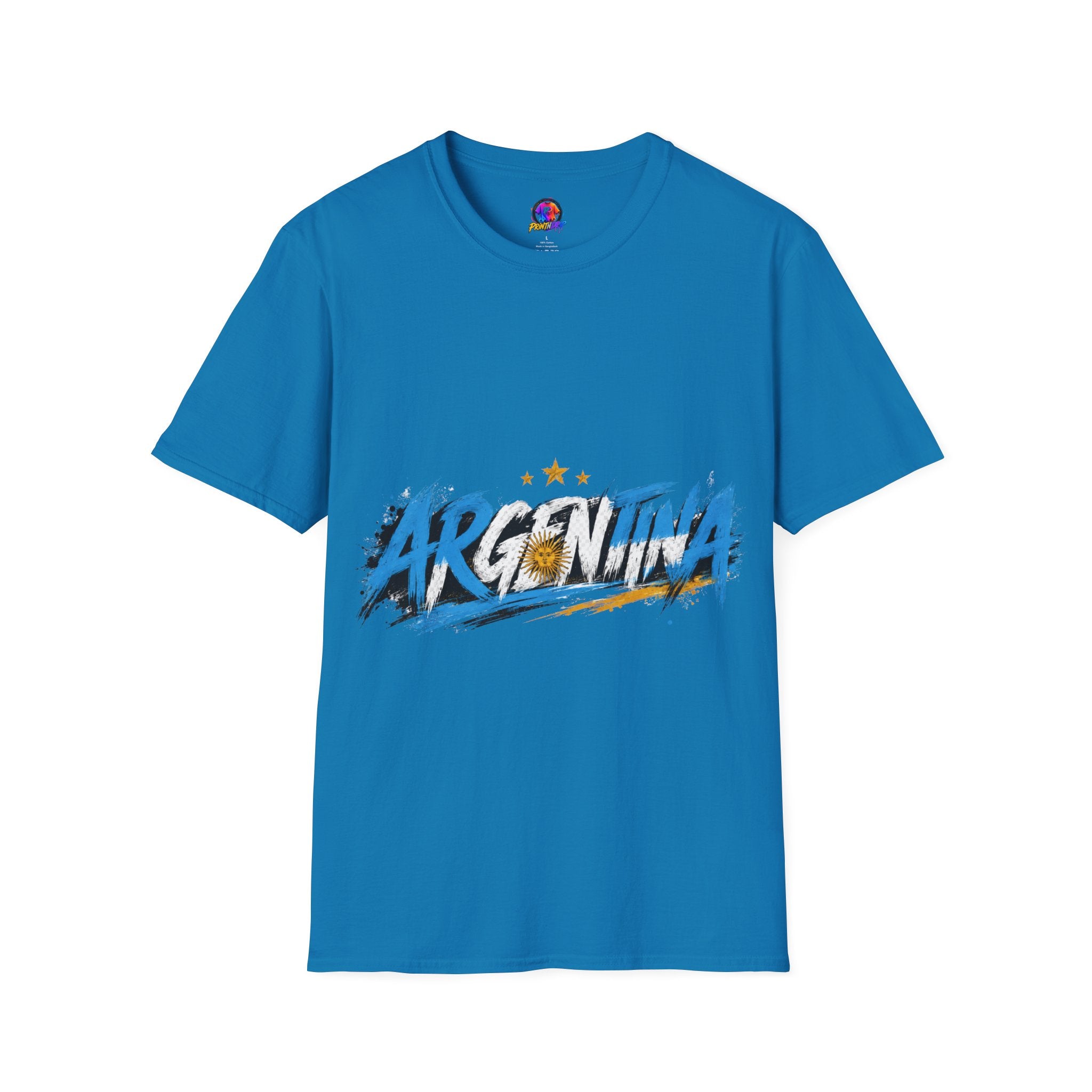 Argentina Graffiti T-Shirt — Soccer Fan Tee with Three Stars & Sun Emblem