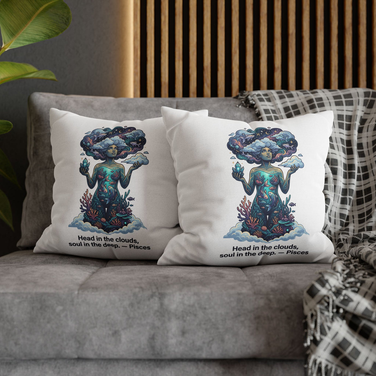 Pisces Zodiac Pillowcase – "Head in the clouds, soul in the deep" Decorative Throw Pillow