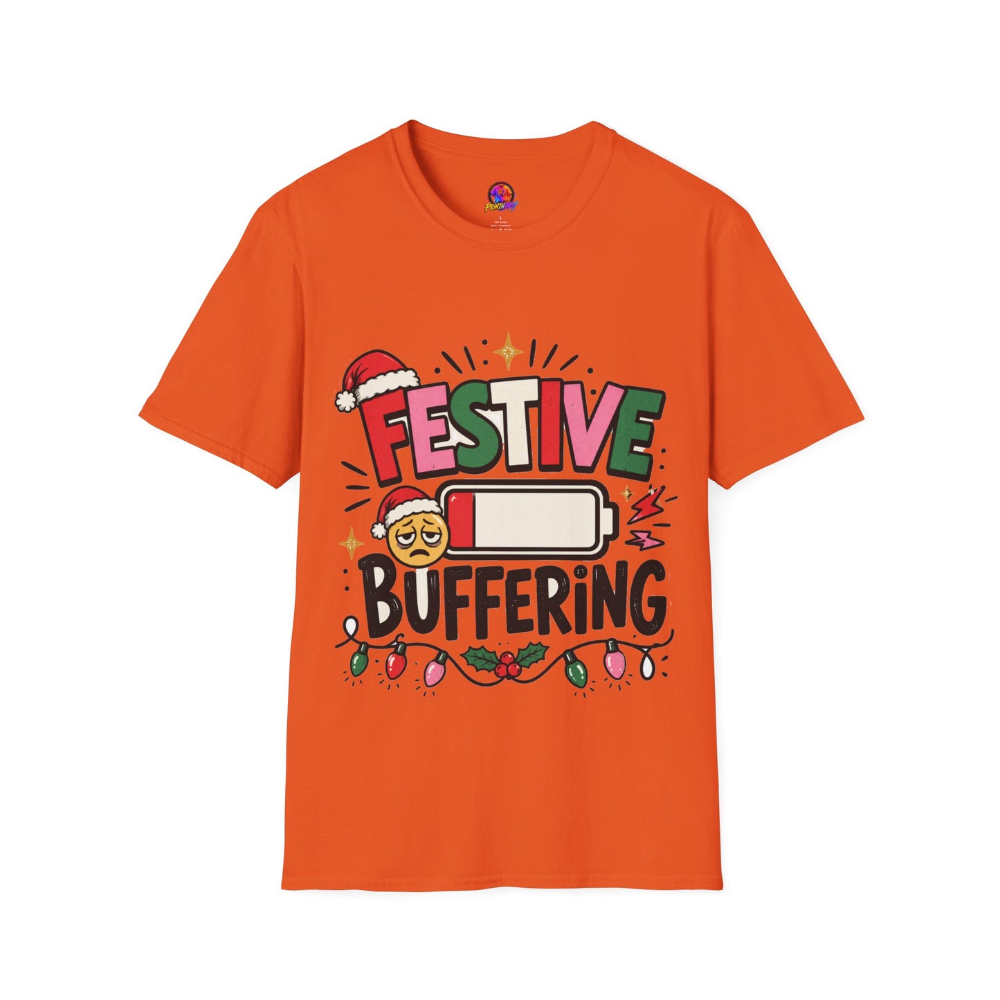 Festive Buffering T-Shirt — Funny Holiday Christmas Tee with Loading Battery Design
