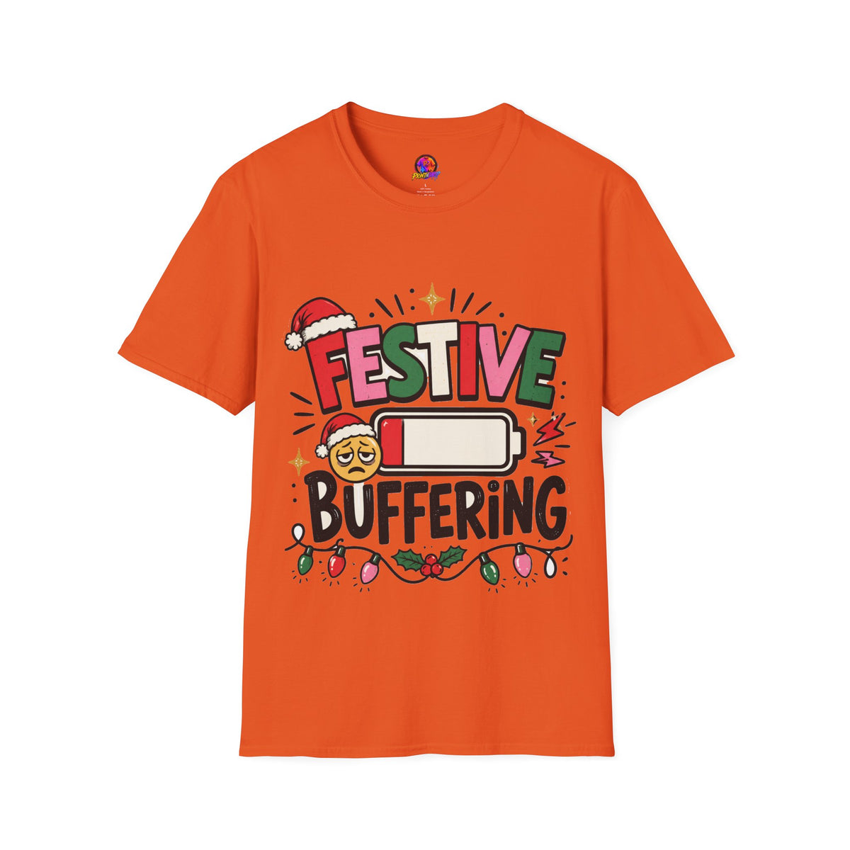 Festive Buffering T-Shirt — Funny Holiday Christmas Tee with Loading Battery Design