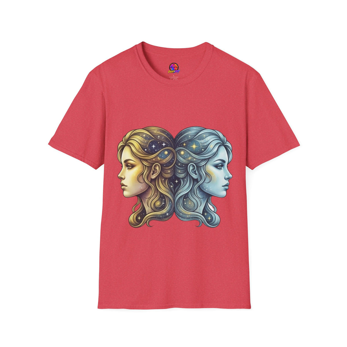 Zodiac Gemini Sun & Moon T-Shirt — Dual Faces Cosmic Design