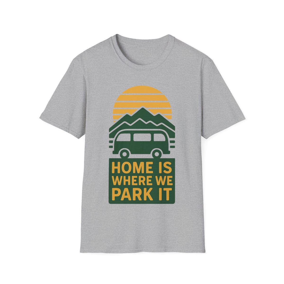 Camping T-Shirt — "Home Is Where We Park It" Retro Mountain Sunset Tee - Trending Now - September 2026