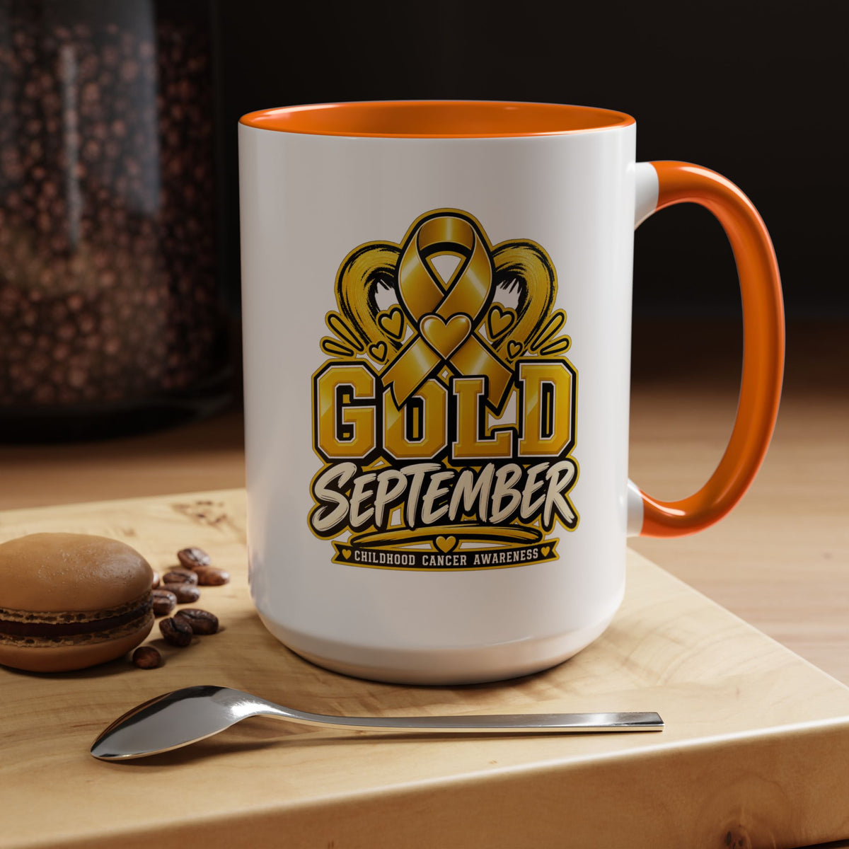 Gold September Coffee Mug — Childhood Cancer Awareness Accent Mug (11/15oz)