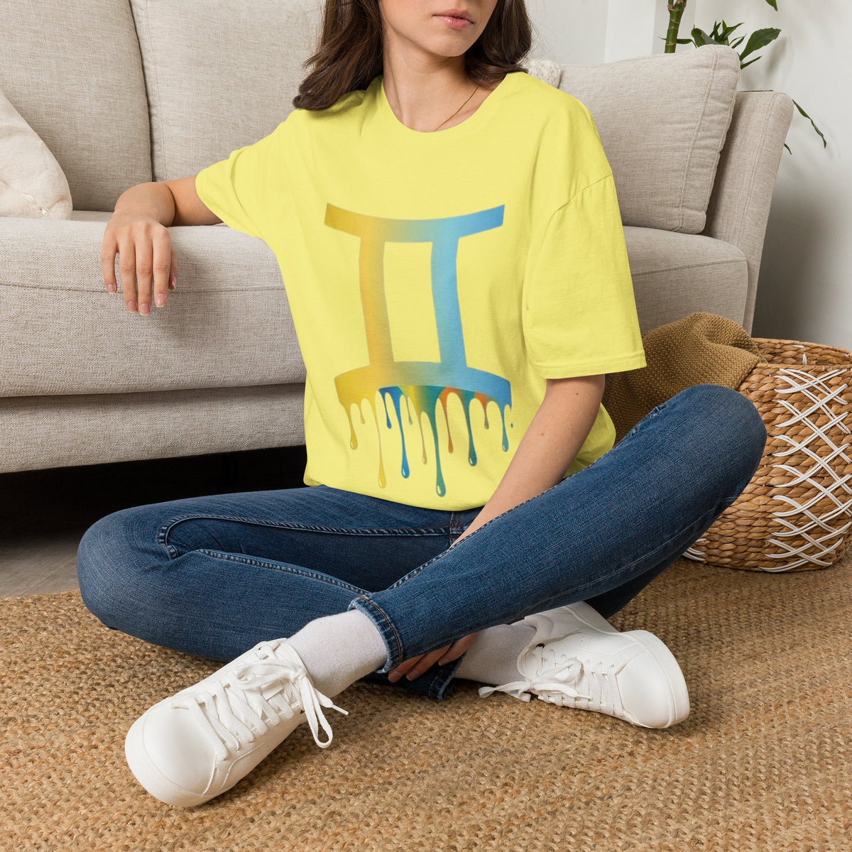 Gemini Drip Zodiac T-Shirt — Rainbow Gemini Symbol Tee