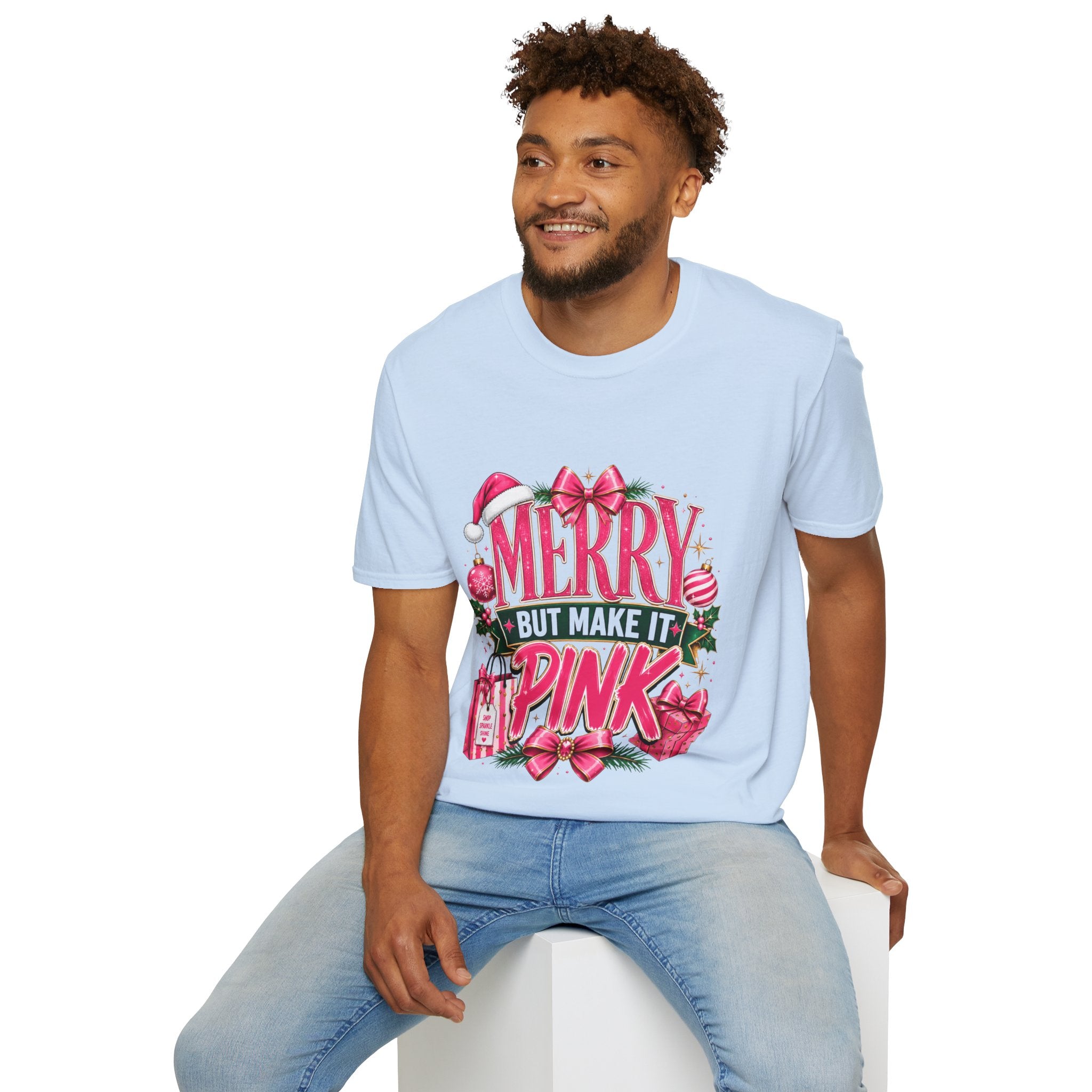 Christmas T-Shirt — "Merry But Make It Pink" Holiday Tee
