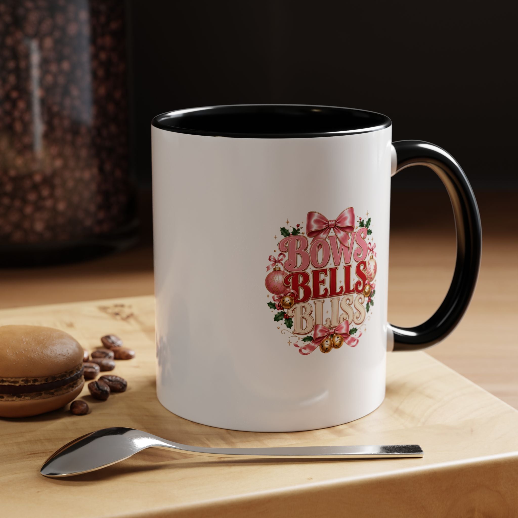 Bows Bells Bliss Holiday Accent Coffee Mug — Festive Pink Christmas Design